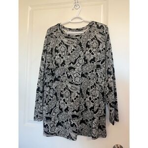 ROAMANS size 22/24 1x Black Cream Tunic shirt Boho Cottage Core Paisley